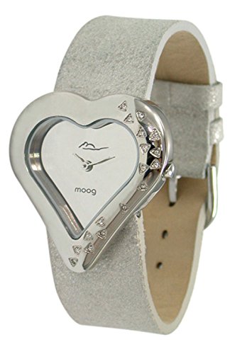 Moog Paris Heart Silber Ziffernblatt Armband Silber aus Kalbsleder Herz Armbanduhr in Frankreich hergestellt M44332 004