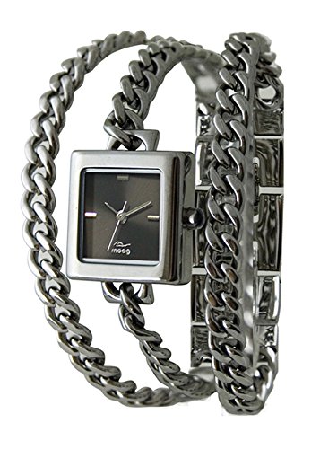Moog Paris gourmette schwarz Ziffernblatt Armband Silber aus Messing in Frankreich hergestellt M46154 002