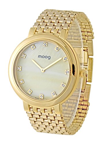 Moog Paris Caresse weiss perlmutter Ziffernblatt Armband Gold aus Edelstahl in Frankreich hergestellt M46174 004