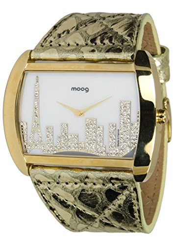 Moog Paris Skyline weiss Ziffernblatt Armband Gold aus Kalbsleder Paris Armbanduhr in Frankreich hergestellt M41882 001