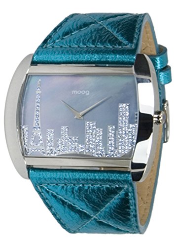 Moog Paris Skyline Blau Ziffernblatt Armband Blau aus Kalbsleder Paris Armbanduhr in Frankreich hergestellt M41882 006