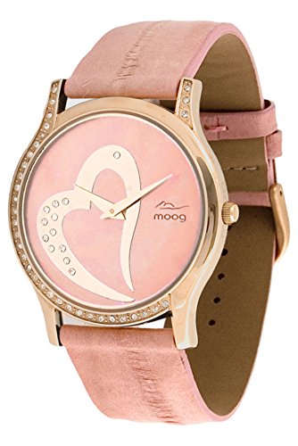 Moog Paris Sweet Love rosa Ziffernblatt Armband Rosa aus Aal Haut Herz Armbanduhr in Frankreich hergestellt M44392 107