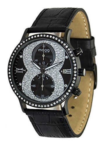Moog Paris Chrono in 8 schwarz Ziffernblatt Armband schwarz aus Kalbsleder in Frankreich hergestellt M45272 007