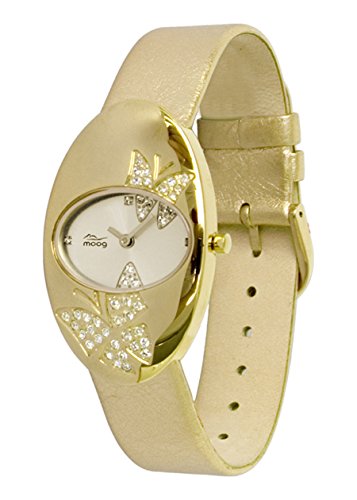 Moog Paris Butterflies gold aus Edelstahl Armband Gold aus Kalbsleder Schmetterling Armbanduhr in Frankreich hergestellt M44292F 009