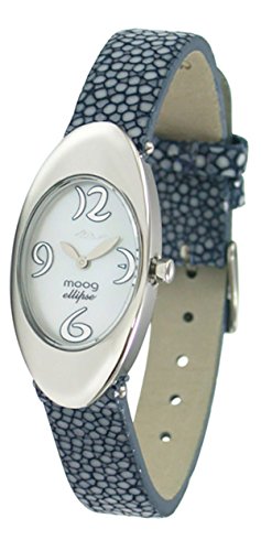 Moog Paris Ellipse Silber aus Edelstahl Armband Blau aus Stachelrochenleder in Frankreich hergestellt M41032F 004