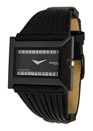 Moog Paris Temptation schwarz aus Edelstahl Armband schwarz aus Kalbsleder in Frankreich hergestellt M45332 001