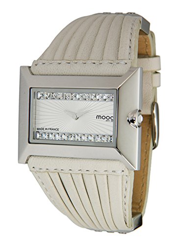 Moog Paris Temptation Silber aus Edelstahl Armband weiss aus Kalbsleder in Frankreich hergestellt M45332 004