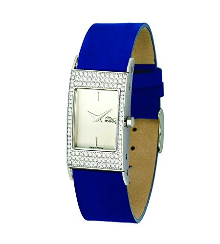 Moog Paris Time to Change Silber Ziffernblatt Armband Blau aus Nubukleder Austauschbar Armband in Frankreich hergestellt M44261 001