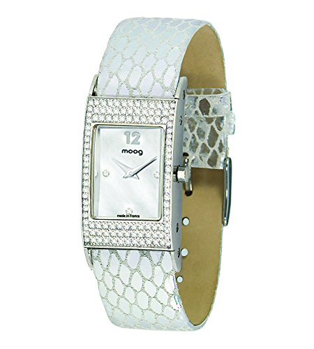 Moog Paris Time to Change weiss perlmutter Ziffernblatt Armband Silber aus Kalbsleder Austauschbar Armband in Frankreich hergestellt M44261 008