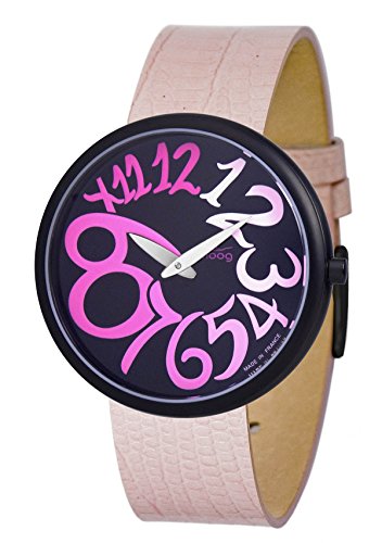 Moog Paris Ronde schwarz mit mehrfarbig Ziffern Ziffernblatt Armband Rosa aus Kalbsleder Austauschbar Armband in Frankreich hergestellt M41671 203