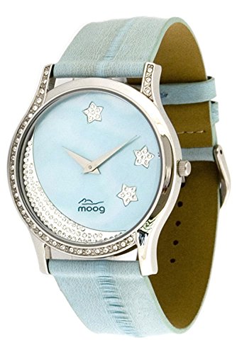 Moog Paris Twilight Blau Ziffernblatt Armband Blau aus Aal Haut Halbmond Armdanduhr in Frankreich hergestellt M44394F 005