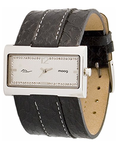Moog Paris Miroir Silber Ziffernblatt Armband schwarz aus Echtes Schlangenleder in Frankreich hergestellt M41491 001