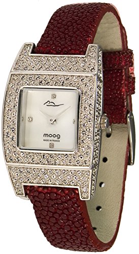 Moog Paris Smart weiss perlmutter Ziffernblatt Armband Rot aus Stachelrochenleder galuchat in Frankreich hergestellt M44072F 003