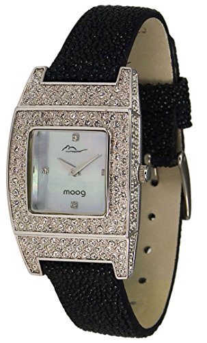 Moog Paris Smart weiss perlmutter Ziffernblatt Armband schwarz aus Stachelrochenleder in Frankreich hergestellt M44072F 102