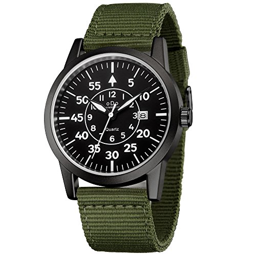 Herren Army Style Tactical Military Armbanduhr mit Gruen Leinwand Band Kalender Datum