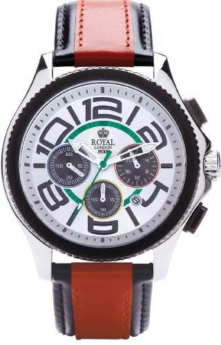 Royal London Mens-Quarz-Uhr mit weissem Zifferblatt Chronograph Anzeige und Lederband 41112-02