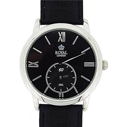 ROYAL LONDON Herren Armbandhuhr mit schwarzem Ziffernblatt Sekunden Nebenskala und schwarzem Lederarmband 41045 02