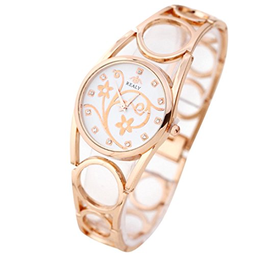 OverDose Damen Frauen Hohle Buegel Armband Uhr runde Vorwahlknopf Armband Tabellen Uhren Rosegold