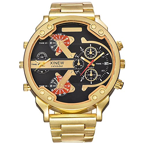 OverDose Herren Luxus Uhr Edelstahl Sport analoge uhren Golden
