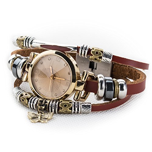 Fashion Damen Lady s Handgelenk Armband Leder Uhr mit Retro Schmetterling Charm Geschenk