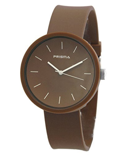 Prisma Simpel Unisexuhr mit braun Silikon armband Analog Quarz P1247