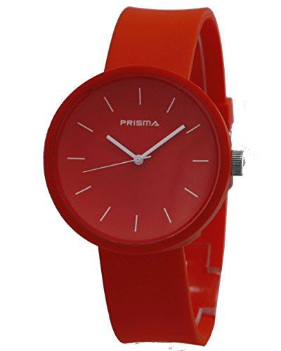 Prisma Simpel Unisexuhr mit rot Silikon armband Analog Quarz P1248
