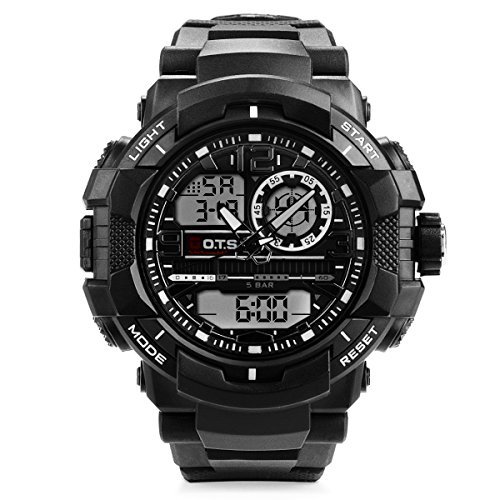 Palada Herren t8073g Dual Time Wasserdicht Sport Analog Digital Schwarz Armbanduhr mit LED Hintergrundbeleuchtung