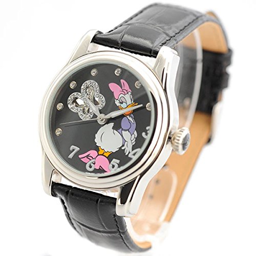 Disney Damenarmbanduhr Automatik Uhr Lederband Strass Daisy Duck Motiv DAIS ST D SS