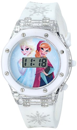 Disney Kids FZN3556 Frozen Anna and Elsa Digital Display Watch With White Rubber Band