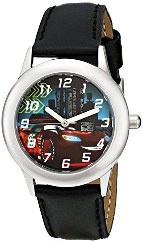 Disney Kids Cars Lightning McQueen Stainless Steel Watch W001590 Black Leather Band