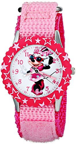 Disney Kids Minnie Mouse Stainless Steel and Pink Nylon Strap W001575 Analog Display Pink Watch