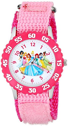 Disney Kids Princess Stainless Steel Time Teacher Watch W001799 Pink Nylon Band