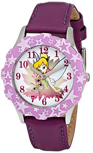 Disney Kids Tinker Bell Stainless Steel and Purple Leather Strap Watch W001603 Analog Display Purple Watch