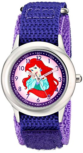 Disney Kids Ariel Stainless Steel Time Teacher Watch W001805 With Purple Nylon Band