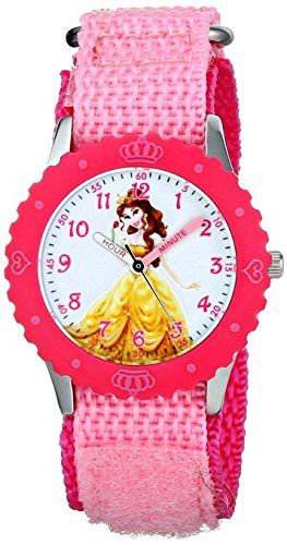 Disney Kids Belle Stainless Steel and Pink Nylon Strap W001579 Analog Display Pink Watch
