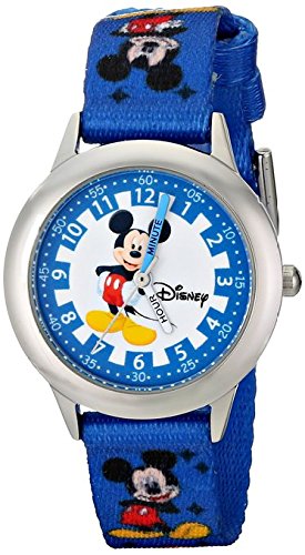 Disney Kids W000022 Time Teacher Stainless Steel Watch with Blue Nylon Band