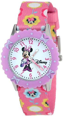 Disney Kids W000032 Minnie Mouse Time Teacher Stainless Steel Watch with Printed Nylon Band