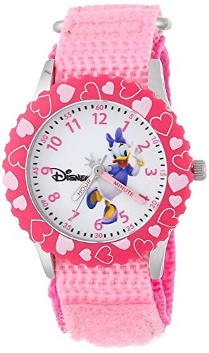 Disney Kids W000146 Daisy Duck Stainless Steel Time Teacher Watch With Pink Nylon Band