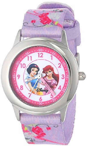 Disney Kids W000367 Princess Time Teacher Stainless Steel Watch with Printed Band