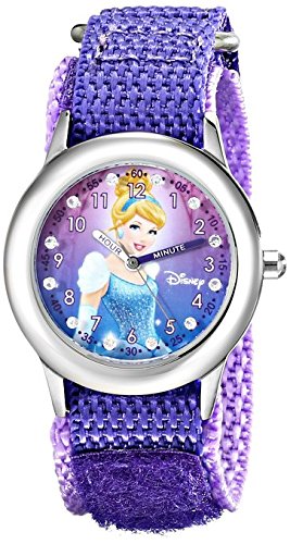Disney Kids W000390 Cinderella Glitz Stainless Steel Time Teacher Watch With Purple Nylon Band