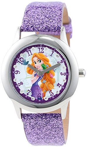 Disney Kids W000409 Tween Rapunzel Stainless Steel and Purple Glitter Strap Watch