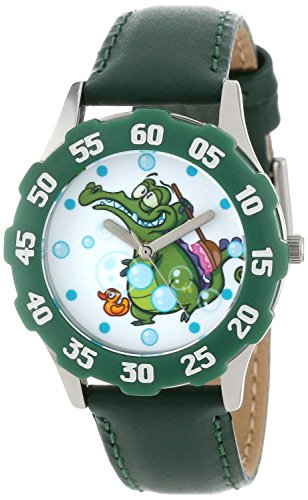 Disney Kids W000445 Tween Swampy Stainless Steel Green Bezel Green Leather Strap Watch