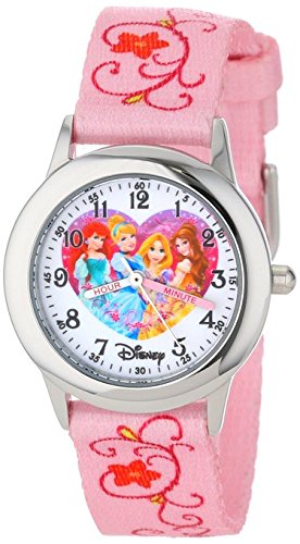 Disney Kids W000863 Princess Time Teacher Stainless Steel Watch with Pink Nylon Band