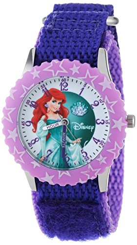Disney Kids W000866 Ariel Time Teacher Stainless Steel Watch with Purple Nylon Band