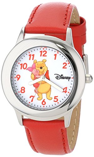 Disney Kids W000873 Tween Winnie Stainless Steel Red Leather Strap Watch