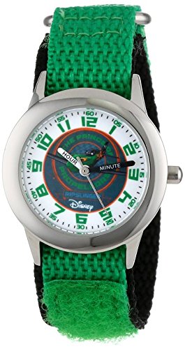 Disney Kids W000885 Time Teacher Planes Fire Rescue Stainless Steel Watch With Green Nylon Band