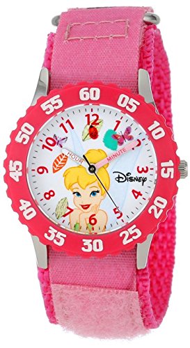 Disney Kids W000925 Tinker Bell Stainless Steel Time Teacher Pink Bezel Pink Camo Nylon Strap Watch