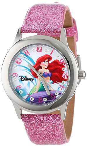 Disney Kids W000955 Tween Ariel Stainless Steel Watch with Glitter Strap