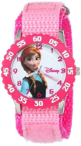 Disney Kids W000968 Frozen Anna Time Teacher Stainless Steel Watch with Pink Nylon Strap