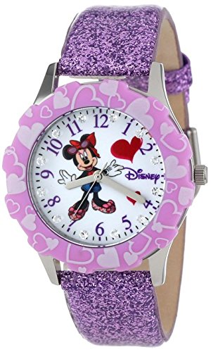 Disney Kids W000983 Tween Minnie Mouse Stainless Steel Watch With Purple Glitter Band